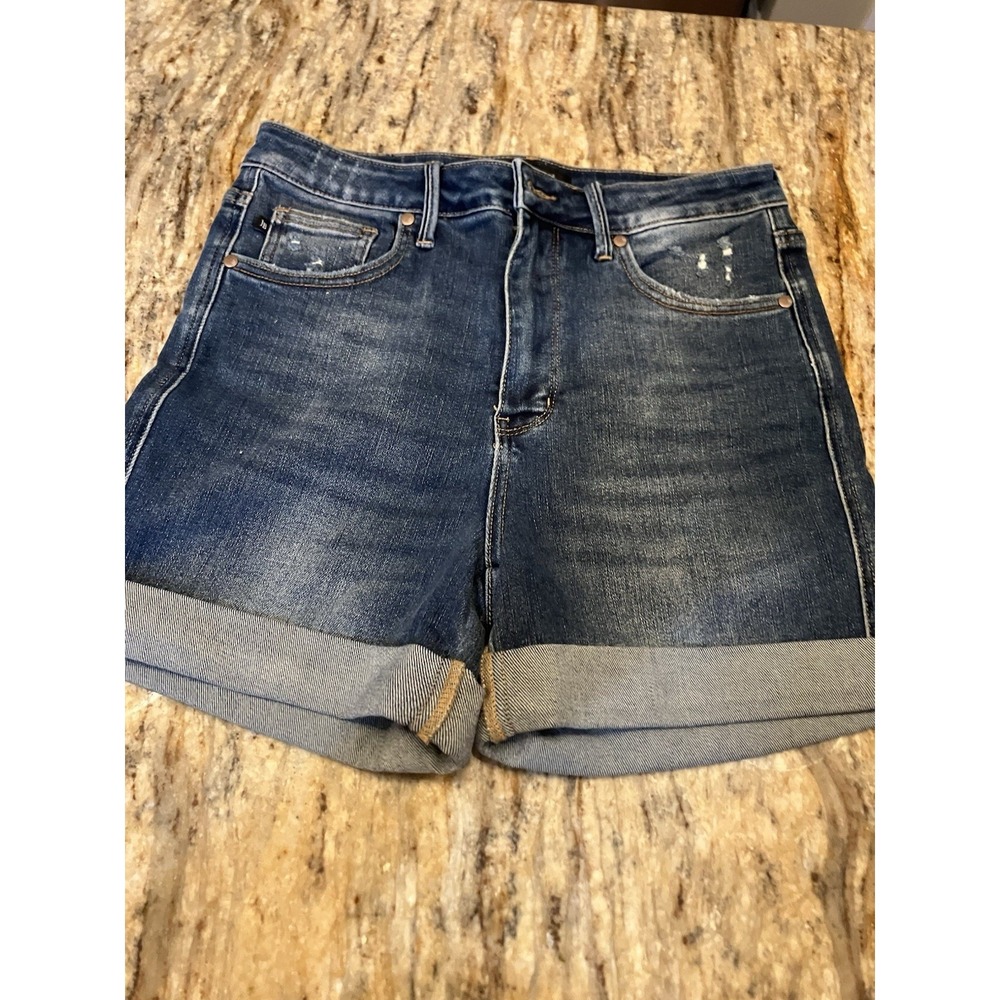 Judy Blue High Waist Tummy Control Cool Denim Shorts Womens (M) Dark Blue Sz L